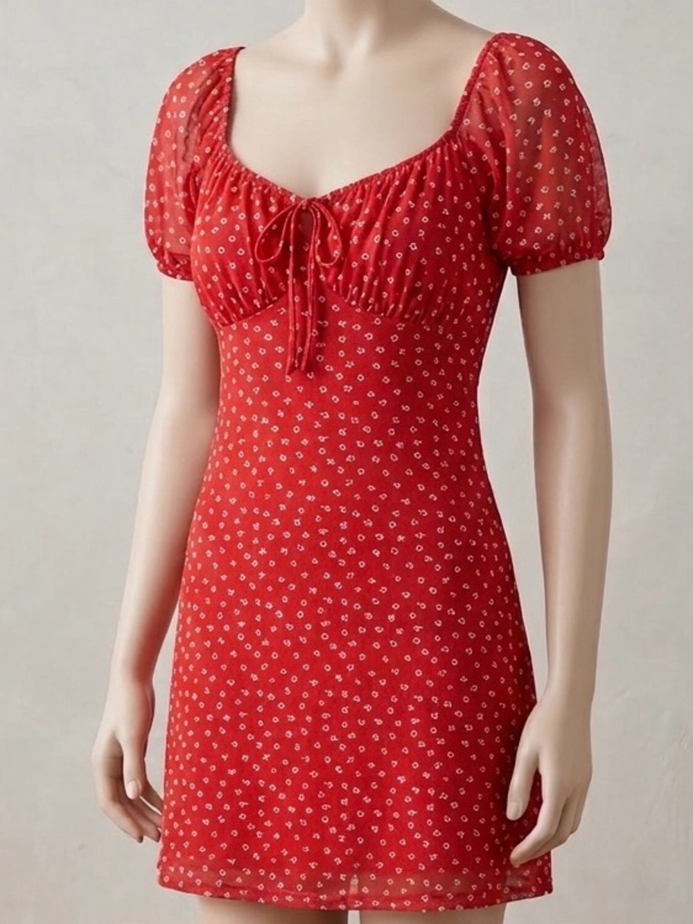 Red Floral Mini Dress with Tie Front